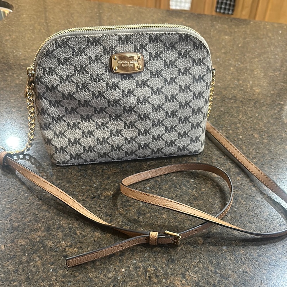 Michael Kors Signature Crossbody Bag in Gray and Tan